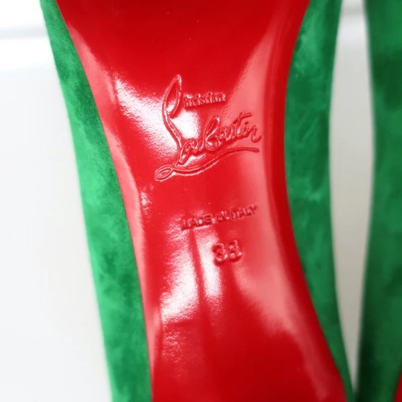 Christian Louboutin Kate 85 Pumps Green Suede Size 38 Pointed Toe Heels NEW - Picture 10 of 10